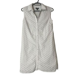Halogen White Eyelet Button Up Dress Womens Sz XS Beachy Coastal Collared Tank